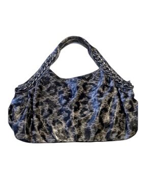 ALDO black/grey leopard bag, 2 top handles, chains. faux leather, zip, pocket.